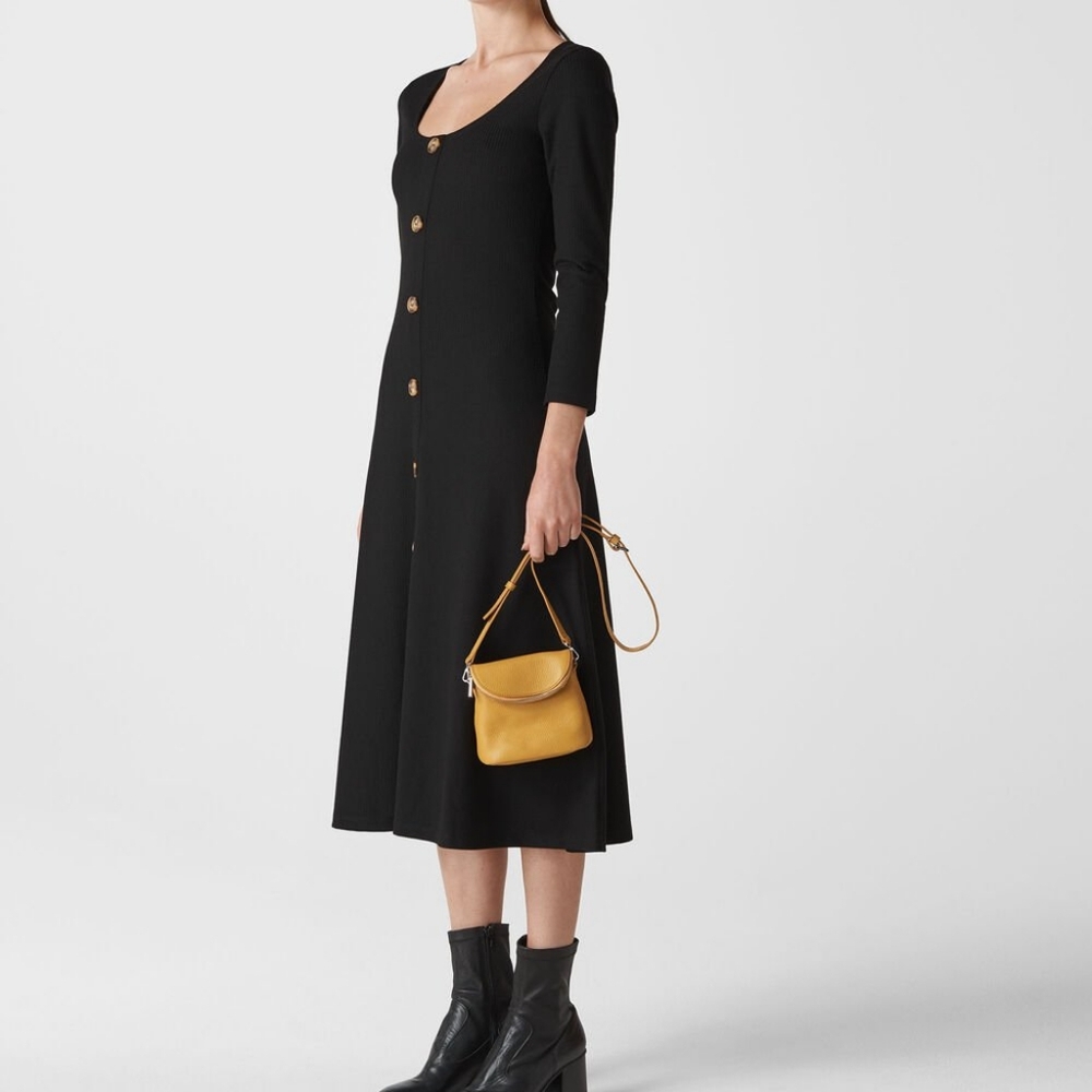 Whistles sz 6 Black Ribbed Button Detail Jersey Midi Dress - Academia Librarian